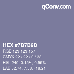 カラーコード: HEX #7B7B9D | qconv.com