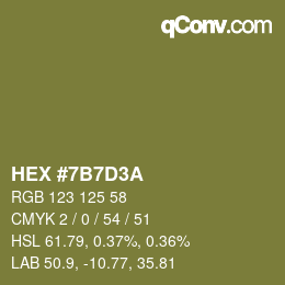 カラーコード: HEX #7B7D3A | qconv.com