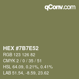 Color code: HEX #7B7E52 | qconv.com