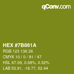 Color code: HEX #7B881A | qconv.com
