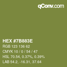 Color code: HEX #7B883E | qconv.com