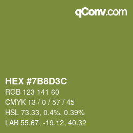 Color code: HEX #7B8D3C | qconv.com