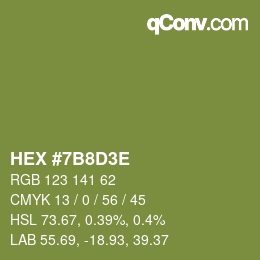 Farbcode: HEX #7B8D3E | qconv.com