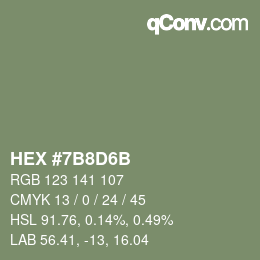 Color code: HEX #7B8D6B | qconv.com