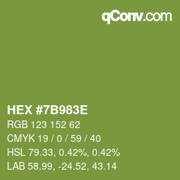 Color code: HEX #7B983E | qconv.com