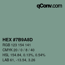 Color code: HEX #7B9A8D | qconv.com