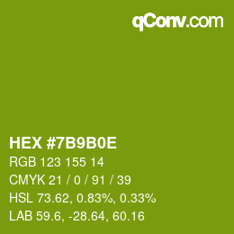 Color code: HEX #7B9B0E | qconv.com