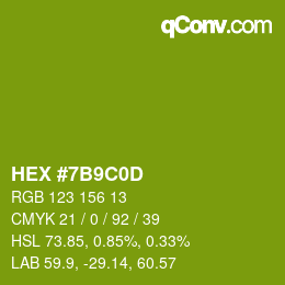 Color code: HEX #7B9C0D | qconv.com