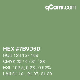 Color code: HEX #7B9D6D | qconv.com