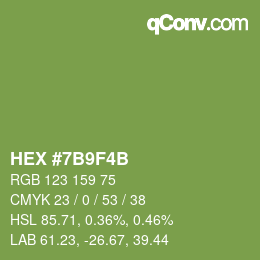 Color code: HEX #7B9F4B | qconv.com