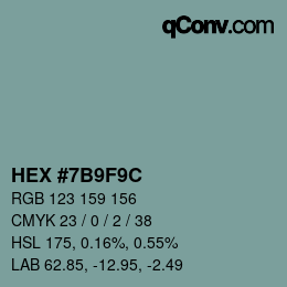 Color code: HEX #7B9F9C | qconv.com