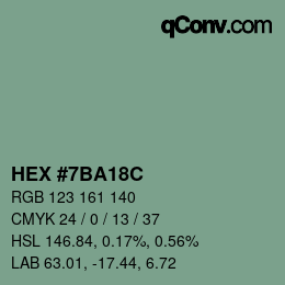 カラーコード: HEX #7BA18C | qconv.com