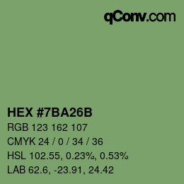 Color code: HEX #7BA26B | qconv.com