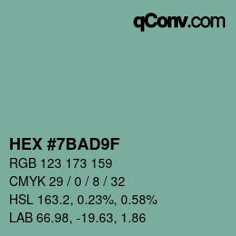 颜色代码: HEX #7BAD9F | qconv.com