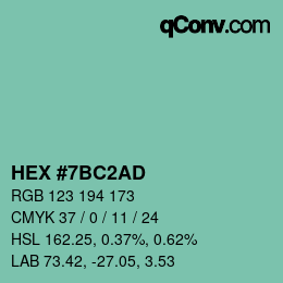 カラーコード: HEX #7BC2AD | qconv.com
