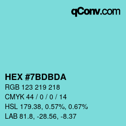 カラーコード: HEX #7BDBDA | qconv.com