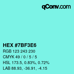 カラーコード: HEX #7BF3E6 | qconv.com