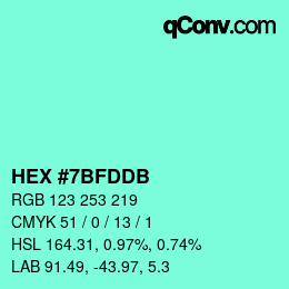 カラーコード: HEX #7BFDDB | qconv.com