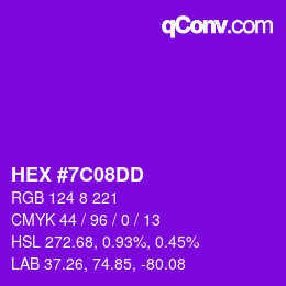 Color code: HEX #7C08DD | qconv.com