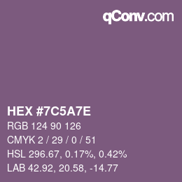 Color code: HEX #7C5A7E | qconv.com