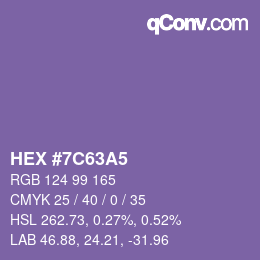 Color code: HEX #7C63A5 | qconv.com
