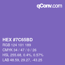 カラーコード: HEX #7C65BD | qconv.com