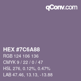 Color code: HEX #7C6A88 | qconv.com