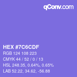 颜色代码: HEX #7C6CDF | qconv.com