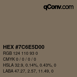 Color code: HEX #7C6E5D00 | qconv.com