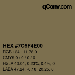 Color code: HEX #7C6F4E00 | qconv.com
