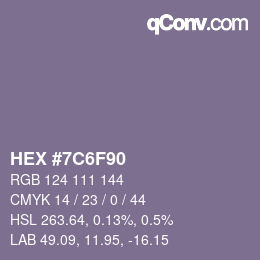 Color code: HEX #7C6F90 | qconv.com