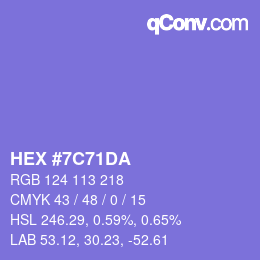 カラーコード: HEX #7C71DA | qconv.com