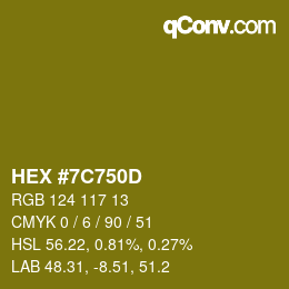 Farbcode: HEX #7C750D | qconv.com