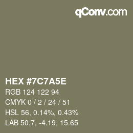 Color code: HEX #7C7A5E | qconv.com