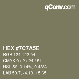 Color code: HEX #7C7A5E | qconv.com