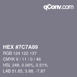 颜色代码: HEX #7C7A89 | qconv.com