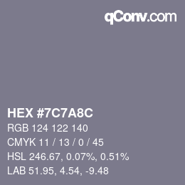 カラーコード: HEX #7C7A8C | qconv.com