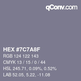颜色代码: HEX #7C7A8F | qconv.com