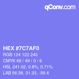 カラーコード: HEX #7C7AF0 | qconv.com