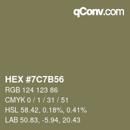Color code: HEX #7C7B56 | qconv.com