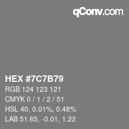 Color code: HEX #7C7B79 | qconv.com