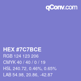 Color code: HEX #7C7BCE | qconv.com