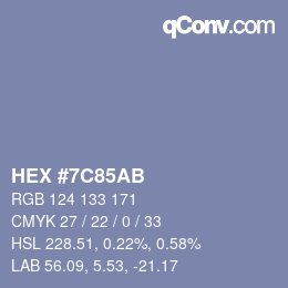 カラーコード: HEX #7C85AB | qconv.com