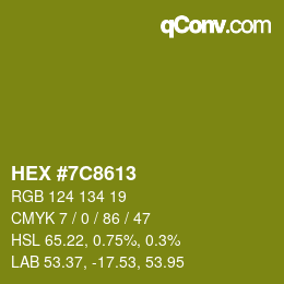 Color code: HEX #7C8613 | qconv.com