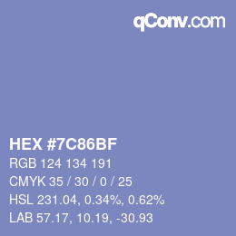 Color code: HEX #7C86BF | qconv.com