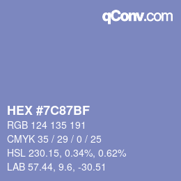 カラーコード: HEX #7C87BF | qconv.com