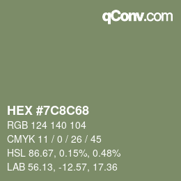 Color code: HEX #7C8C68 | qconv.com