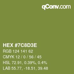 Farbcode: HEX #7C8D3E | qconv.com