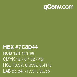 Color code: HEX #7C8D44 | qconv.com