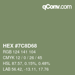 Color code: HEX #7C8D68 | qconv.com
